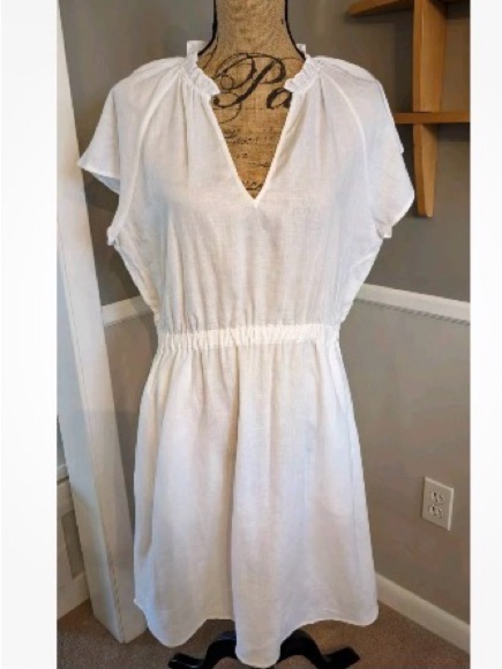 Boden Linen -White Midi Dress with Elastic Waist